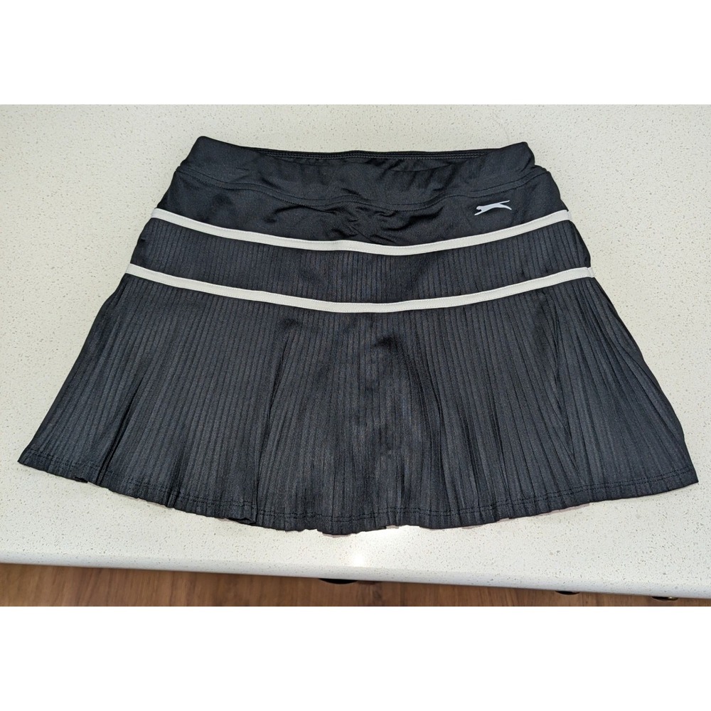 Slazenger Tennis Skort Black Pleated White Stripe Medium NWOT